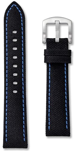 Black Sailcloth Canvas Watch Strap | 20 mm Blue Stitching | Premium Nylon | Contrast Stitch | Replacement Racing Diver Sail Cloth Band | Spring Bars and Tool Included (20mm, Blue)
