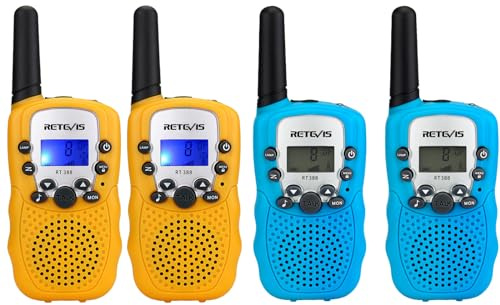 Retevis RT388 Walkie Talkie Kinder, Spielzeug ab 6 7 8 9 10 Jahre Geschenke | Kleine Geschenke für Kinder, 8 Kanal Tastatursperre, LCD Taschenlampe, Abenteuer Outdoor, Kinderspielzeug (2 Paar)