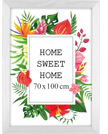 MG Design Weiß Bilderrahmen 70 x 100 cm – Aus echtem Holz mit Acrylglas, zum Aufhängen & Aufstellen, für Fotos, Poster & Puzzle