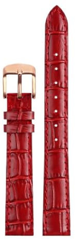 SpaRcz Uhrenarmband aus echtem Leder mit Nadelschnalle, Krokodilmuster, Uhrenkette für Damen, Uhrenzubehör, 14mm, Rotes Roségold, 14mm