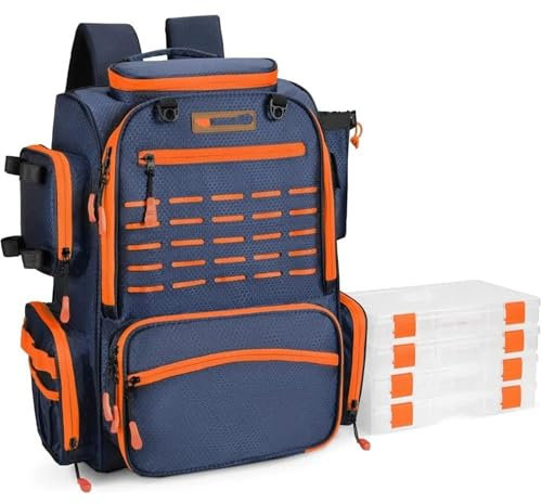 BUUNHI sup tasche Angelrucksack mit Rutenhaltern, 4 Angelboxen, Regenschutz, 43 l, großer Stauraum für Angelausrüstung, Sporttasche, taktische Tasche sup zubehör