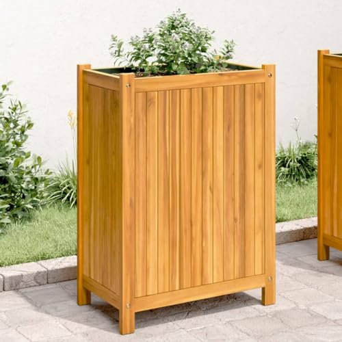 Sufrk Jardinière avec Doublure 54x31x75 cm Bois Massif d'acacia Jardiniere sur Pieds,Bac avec Treillis,Jardiniere Terrasse