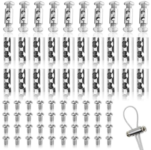 Drahtseilklemme 3mm, 30 Stück Drahtseil Seilklemmen mit 60 Schrauben Drahtseilklemmen Metall Selbstsichernde Schnalle Drahtklemme für Zeltseile Wäscheseile Kabelhalter