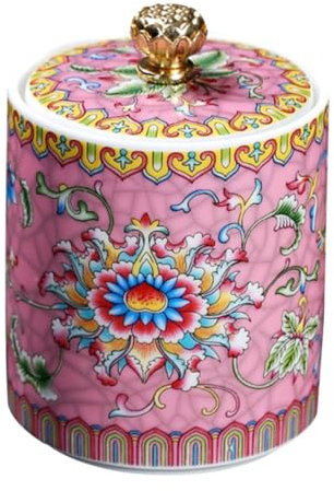 Hoement Ceramic Tea Leaf Canister Pink Porcelain Sealing Jar Enamel Floral Storage Container Airtight Tea Storage Holder for Kitchen and Home