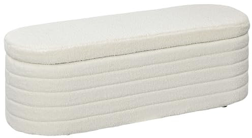 HOMCOM Banc de Bout de lit, Banquette, Coffre de Rangement 2 en 1, rembourré en Polaire avec Cadre en Bois, crème