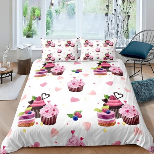 Ragazze Set Di Biancheria Da Letto 135X200 Cm Dolci Della Torta 3D Stampa Set Copripiumino In Microfibra Per Letto Singolo Matrimoniale King Con Chiusura E Federa A Cerniera -82993579415