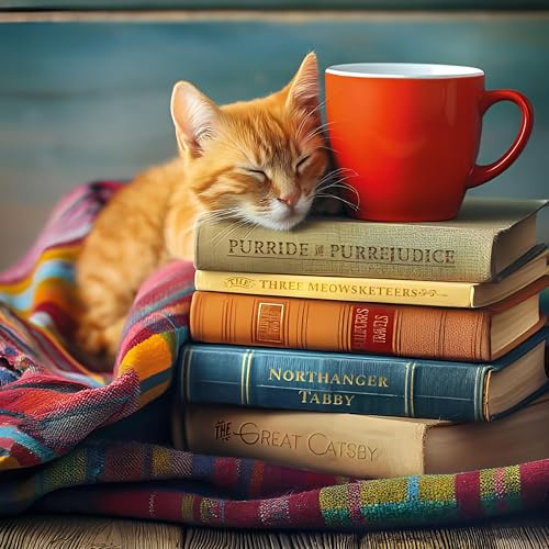 Noel Tatt Birthday or All-Occasion Card - Cute Kitten and Books Design - Blank Inside - For Men or Women - Animal Greeting Card