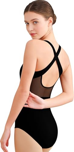 Sanmsoner Dance Leotard for Women Ballet Mesh Tank Gymnastics Dancewear,Chest Pads Lining(23622-06-S)