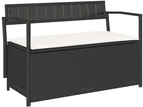 Gecheer Bank mit Stauraum Kissen Sitzbank Gartenbank Gartentruhe Truhenbank Kissentruhe Kissenbox Auflagenbox Schwarz Poly Rattan