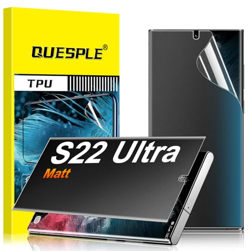 QUESPLE [2 Stück] Matt Privacy Schutzfolie für Samsung Galaxy S22 Ultra, 28° Anti Spähen Matte Blendschutz Sichtschutz, Fingerabdruck-ID Unterstützen Weich TPU Displayschutzfolie Anti-Spy Folie﻿