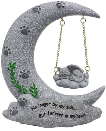 UKCOCO Gedenkstein Für Katzen Aus Harz Grabstein in Mondform Als Trauergeschenk Für Verlust Einer Haustierkatze Langlebig Und Robust Für Haus Und Garten