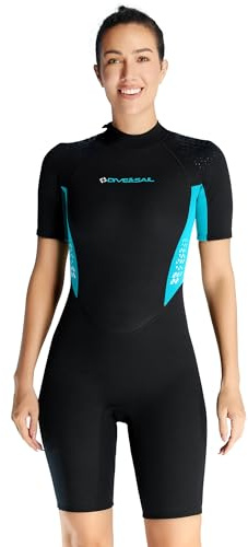 Kurze Neoprenanzüge für Damen 3mm Neopren Tauchanzug Rückenverschluss Kurzarm Wetsuit für Tauchen Schnorcheln Surfen und Schwimmen L Größe