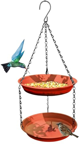 Vogeltränke Vogelfutterspender zum Aufhängen,Vogeltränke Balkon Groß Balkongeländer Garten Vogelbad,Vogeltränke Groß Frostsicher Winterfest Vogeltränke Hängend für für Wildvögel im Garten (Red)