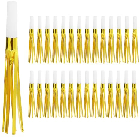 PATIKIL 60 Pcs Matracas De Fiesta, Silbatos De Fiesta Con Flecos Metálicos Para Fiestas Cumpleaños Año Nuevo, Tono Blanco/Dorado