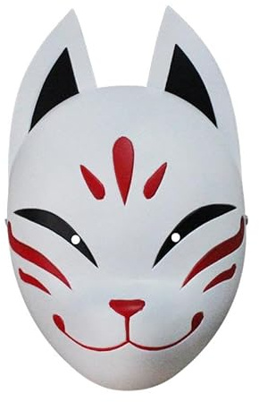 maskshop Venice Máscara Kitsune – Máscara Anime Japonesa de Zorro – Hecha a Mano en Resina con Cinta Elástica Ajustable – Ideal para Cosplay, Decoración y Festivales