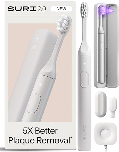 SURI 2.0 Elektrische Schallzahnbürste mit Drucksensor und UV-Reinigungsetui, 40 + Tage Akku, entworfen in London, elektrische Zahnbürste für Erwachsene, Reisezahnbürsten, Zahnbürste, Weiß