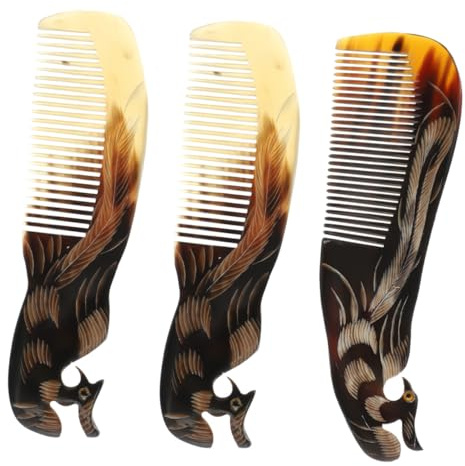 Hoement 3 Stück-pack Natürlicher Ochsenhornkamm mit Glattem Griff Komfortabler Haarkamm aus Echtem Horn Tragbarer Kopfhautmassagekamm für Frauen und Männer Zufällige Farbe