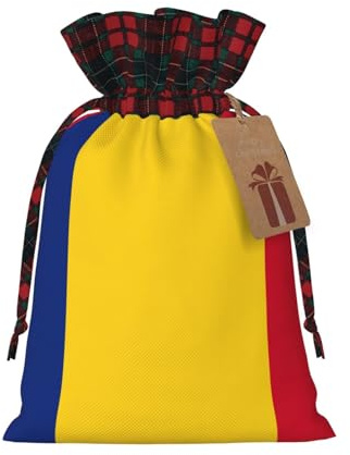 Flag Of Romania Print Christmas Drawstring Gift Bags For Xmas Wrapping Festive Packaging Goodie Bags
