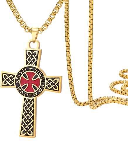 Dreamtimes Chevaliers Templiers Croix Collier pour femmes hommes en acier inoxydable Vintage Croisé Chevalier Saint Collier Dainty Bijoux Religieux