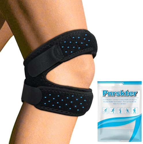Pnrskter Ginocchiera per donna e uomo, supporto ginocchio regolabile con doppia fascia rotulea e cuscinetto in gel, per sport, corsa e palestra, nero, taglia L