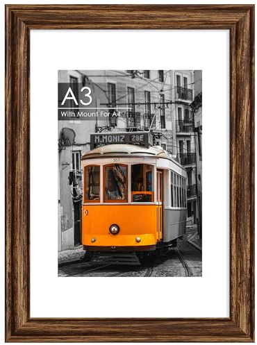 QPQIYIY A3 Brown Picture Frame, Engineered Wood and Plexiglass, A3 Frame with Mount for A4 Prints, Photos, and Posters, Wall Mountable, (29.7x42cm) Photo Frame