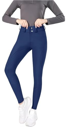 GIYXHU Ridbyxor knapp dragkedja ridbyxor dam ridning leggings knäbyxor full silikon sport tights utrustning, Mörkblått, XL