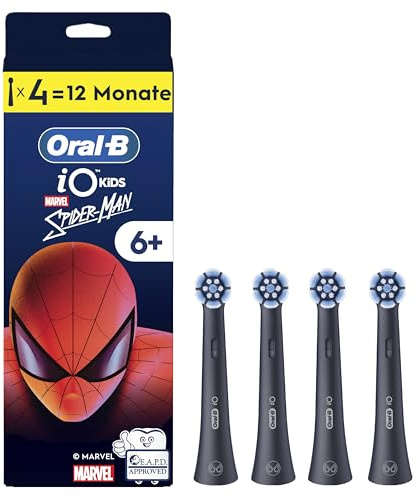 Oral-B iO Kids 6+ Marvel Spiderman borsthållare – Original tandborstfäste för Oral-B iO Kids elektrisk tandborste för barn från 6 år, skonsam mot tänder och tandkött – svart, 4 stycken
