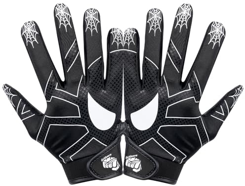 Gritborn Kids Baseball Batting Gloves Youth Super Grip Softball/Teeball Gloves for Boys Girls,Spider Black M/L