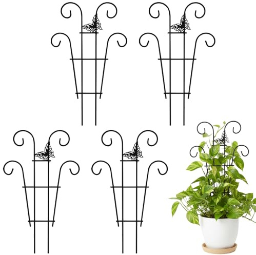 Yiomxhi 4 Pièces Treillis Plante Grimpante Intérieur Extérieur, Jardin Tuteur Plante Support Métal pour Monstera Pothos Lierre Philodendron, Noir