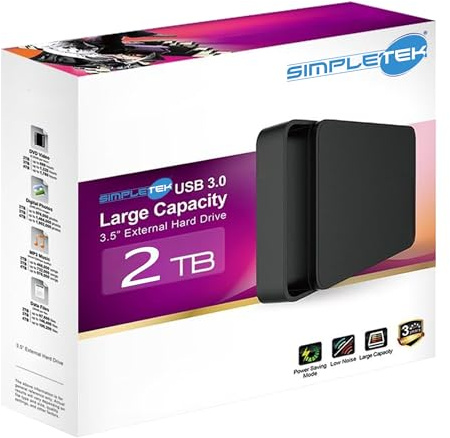 SIMPLETEK - Disco duro externo de 2 TB - USB 3.2 Gen 1-3,5 con asa para transporte - Disco duro de alta capacidad - Stream S06