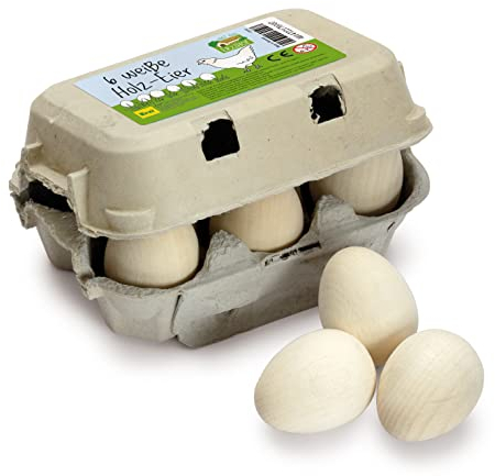 Erzi 17010 Eier, weiß aus Holz im Karton, Kaufladenartikel für Kinder, Rollenspiele