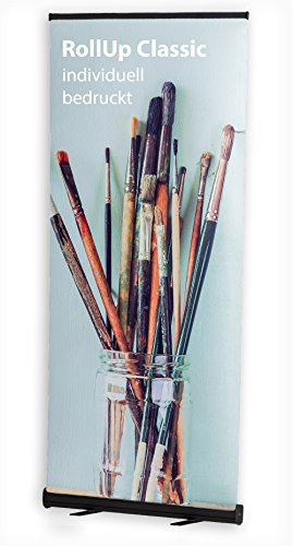 MultiBrands® Rollup Display Classic schwarz - JETZT SELBST GESTALTEN - mit eigenem Wunschmotiv, individuell Bedruckt, problemlos online editiert ohne Umwege (85 x 200 cm)