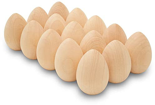 Fake Eggs to Paint, Pack of 100 Smooth Standable Wooden Eggs for Crafts, 2 Inch Wooden Easter Egg Decor, Wood Chicken Egg to Paint & Dye, by Woodpeckers