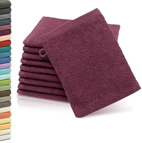 ZOLLNER 10er Set Waschlappen - weiche und saugstarke Waschhandschuhe - waschbar bis 95°C - Baumwolle - 16x21 cm in brombeer
