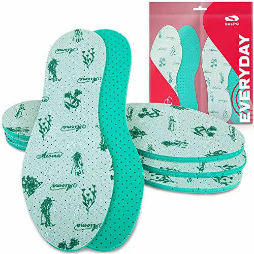 SULPO Lot de 4 paires de semelles intérieures aromatiques à la menthe fraîche contre les pieds de transpiration pour homme et femme avec un parfum de menthe contre les odeurs