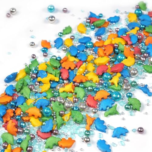 Streuselheld Super Dinos 40g Streusel zum Dekorieren und Verzieren von Gebäck aller Art wie Torten Kuchen Keksen Zuckerstreusel