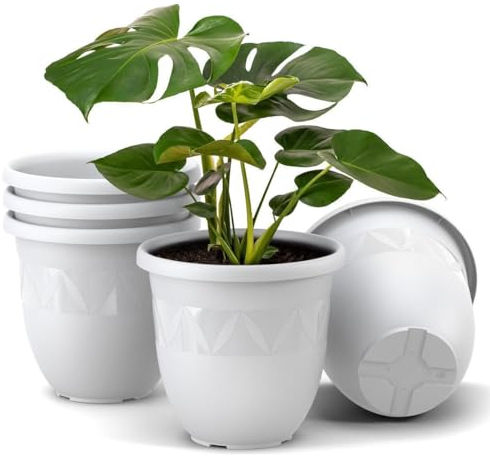 Plastard Übertopf 5er Set Durchmesser 18 cm Weiss Blumentopf für Innen und Außen aus Kunststoff Pflanztopf für Balkon Terrasse Pflanzkübel Kräutertopf