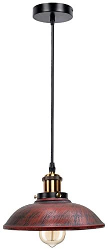 LEDSone Vintage Retro Industrielle Bauernhaus Stil Metall Decken Pendelleuchte Hängelampe, Metall Rustikaler Lichtschirm (Rustikales Rot)