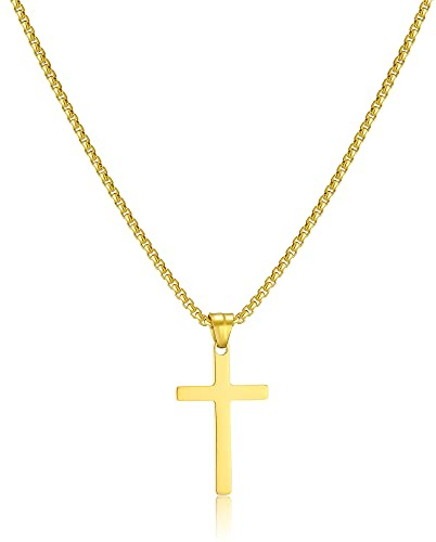 AFSTALR Collana con Croce da Uomo in Argento - Ciondolo in Acciaio Inossidabile - Gioielli Cristiani per Uomini e Donne