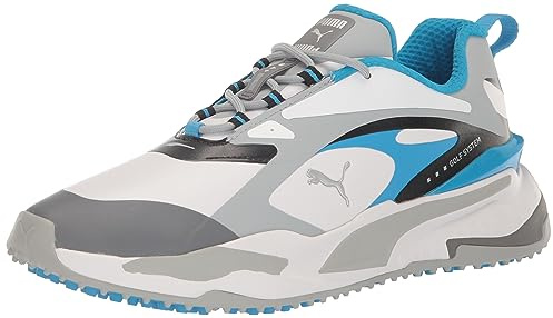 PUMA Men's Gs-Fast Golf Shoe, White/Quarry/Ocean Dive, 8.5