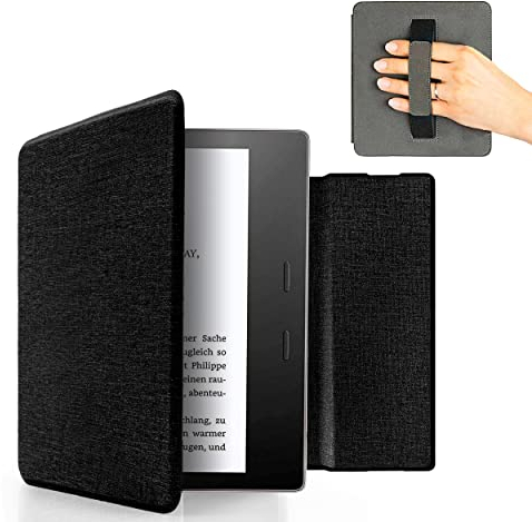 MyGadget Hülle für Kindle Oasis 10 | 9 Generation [ Modell : CW24WI | S8IN4O Release: 2019 | 2017 ] mit Handschlaufe & Auto Sleep | Wake Funktion - Flip Case in Schwarz