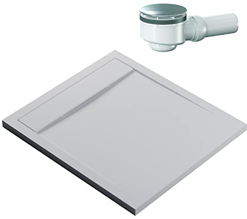 Bernstein Duschtasse New York 90x100 cm Weiß matt, Flache Duschwanne in Steinoptik, Rechteckiges Duschbecken aus Verbundwerkstoff, Rutschhemmende Gel-Coat-Oberfläche, Inkl. Dallmer-Ablauf Orio