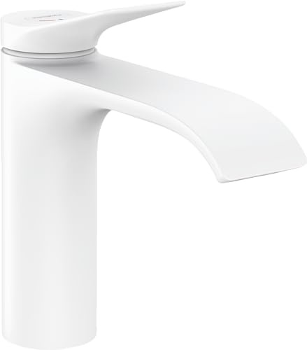 hansgrohe Vivenis - Tvättställsblandare utan bottenventil, energibesparande (CoolStart), Vattenkran badrum med utloppshöjd 110 mm, Badrumskran vattenbesparande (EcoSmart), matt vit, 75024700