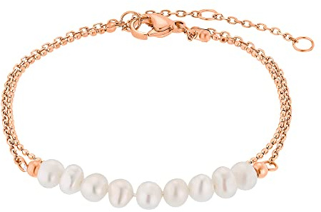 Heideman Armband Jolie Damen - Aus hochwertigem Edelstahl rosegold farbend poliert mit Perlen Elementen zweireihig Armkette für Frauen mit Perle weiss verstellbar mit Verlängerungskettchen