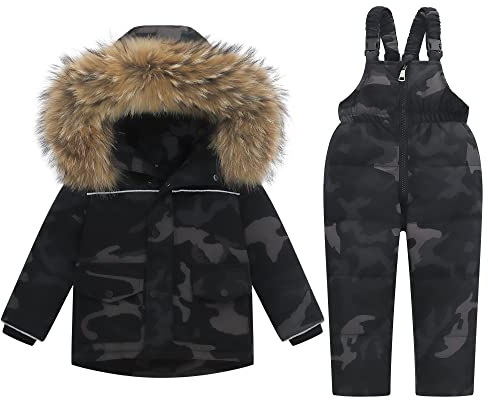 Fewlby Bambino Tuta da Sci - Piumino con Cappuccio + Pantaloni da Sci, 2 Pezzi Tuta da Neve per Bambino Completo da Neve Caldo Invernale Salopette e Giacca, 3-4 Anni