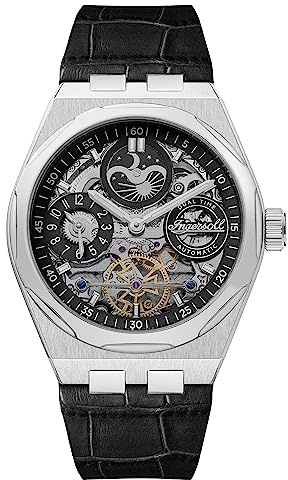 Ingersoll 1892 The Broadway Herren-Automatikuhr, 43 mm, mit skelettiertem Zifferblatt und Lederarmband