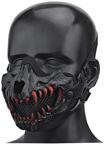 Airsoft Mesh Mask Half Face Breathable Tactical Skull Mask for Paintball CS Game Halloween Cosplay (Black)