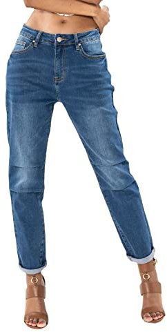 Nina Carter Jean Boyfriend pour femme, taille haute, MOM Jeans, style parachute, aspect usé, effet délavé, L
