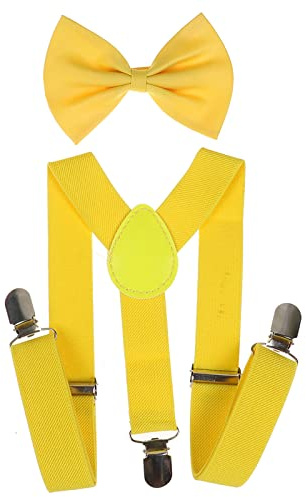 NiceYnn 2,5 cm Bretelle e papillon pre-annodato 9 cm per bambini 1-9 anni 3 clip lunghezza regolabile 60 cm elastico, S: Giallo, Taglia unica