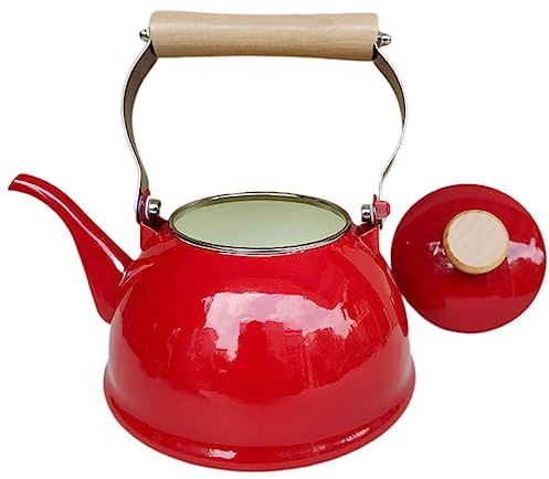 Uonlytech Bollitore per Tè Smaltato Rosso da 1.4L Manico Freddo e Resistente alla Ruggine, per Tavolo da Tè e Uso Domestico
